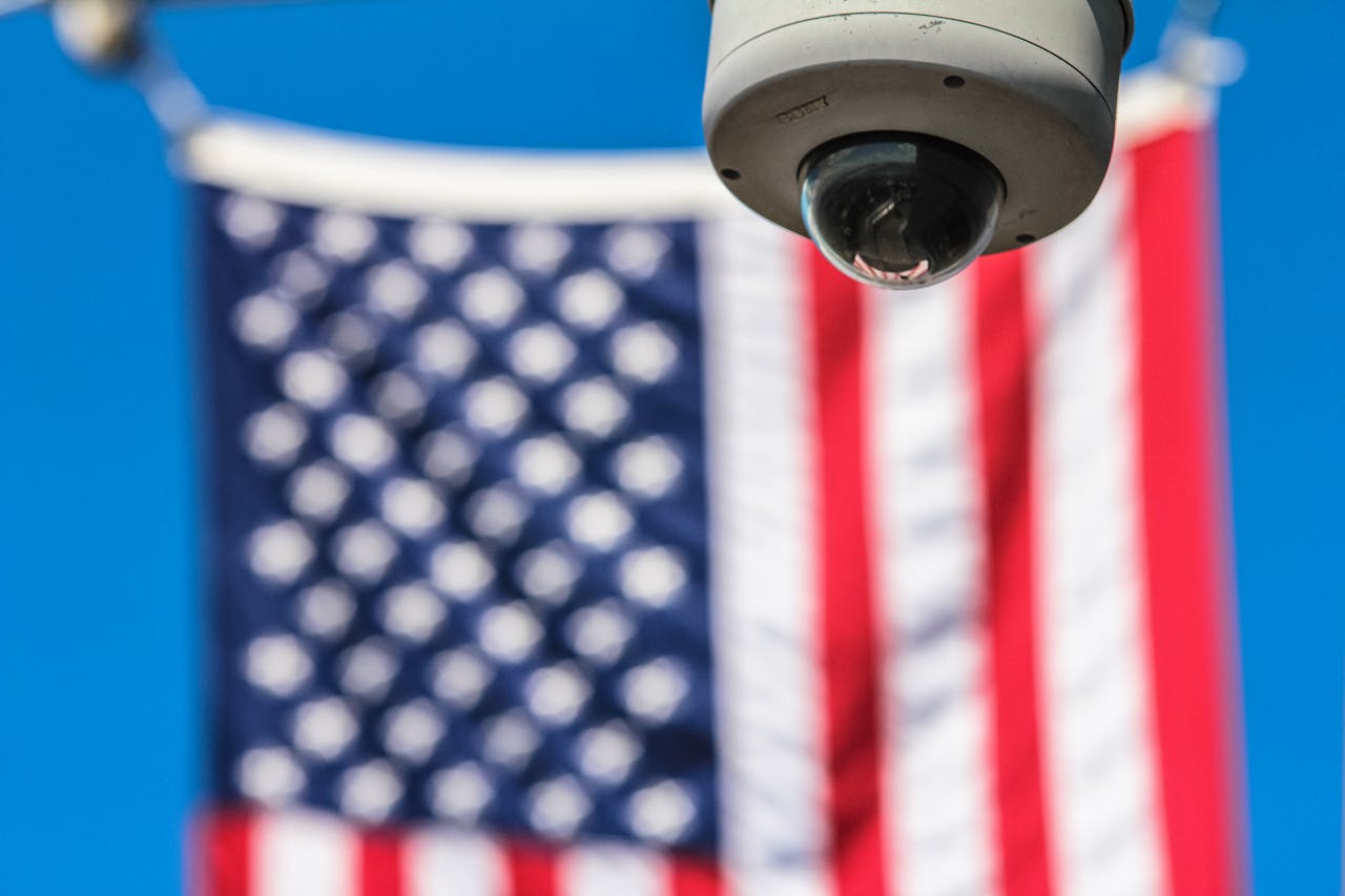 Security camera with US flag in background